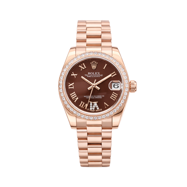 Rolex Datejust Chocolate Roman Diamond Bezel Watch