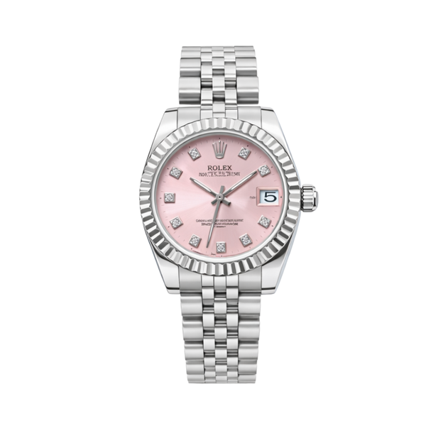 Rolex Datejust Pink Dial Fluted Bezel Jubilee Watch