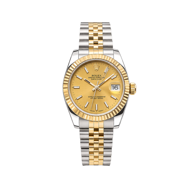 Rolex Datejust Golden Dial Fluted Bezel Watch