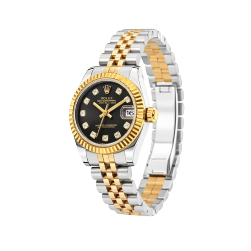 Rolex Datejust Two-Tone Black Diamond Dial Fluted Watch premium replica - image 2