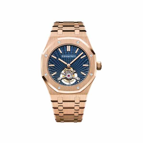 Audemars Piguet Royal Oak Selfwinding Flying Tourbillon Pink Gold Smoked Blue Dial Watch