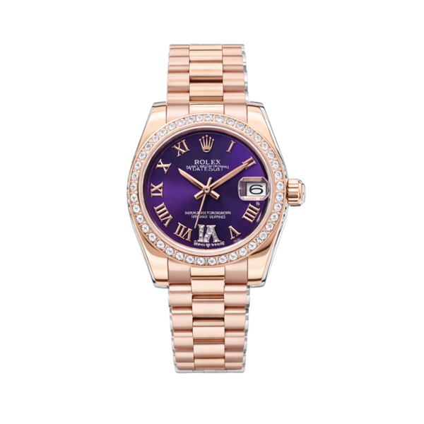 Rolex Datejust Two-Tone Aubergine Roman Diamond Purple Dial Watch