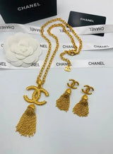 Chanel Textured Cc Tassel Necklace & Earrings Set Jewelry premium replica - image 5