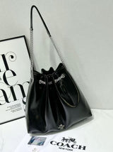 Coach Bag Quilted Leather Chain Bucket Black Gold Bag premium replica - image 4