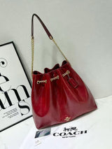 Coach Bag Quilted Leather Chain Bucket Red Gold-Tone Bag – Gold Tone premium replica - image 4