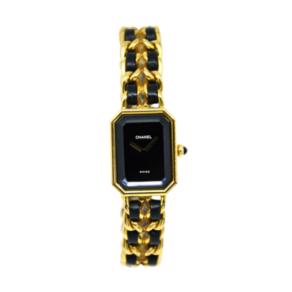 Chanel Première Black Yellow Chain Leather Strap Watch
