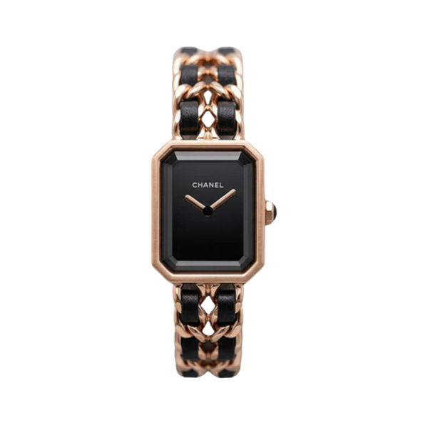 Chanel Première Édition Rose Gold Black Leather Chain Watch