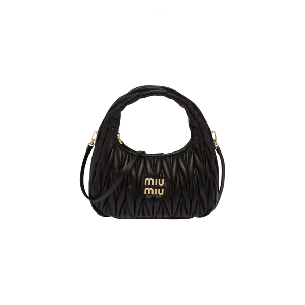Miu Miu Wander Shoulder Matelassé Nappa Leather Wallet – Black
