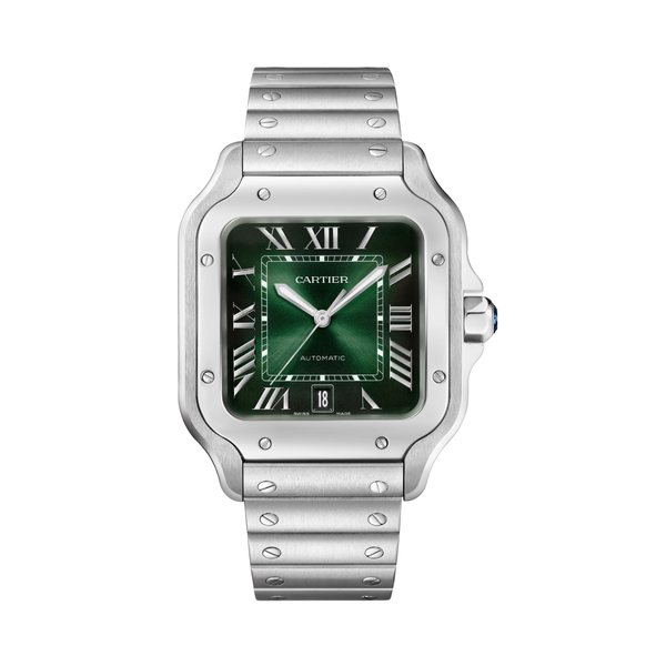 Cartier Santos De Large Green Dial Stainless Steel Watch