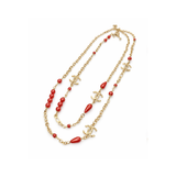 Chanel Logo Red Resin Pearl Crystal Station Necklace Jewelry premium replica - image 1
