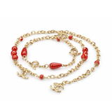 Chanel Logo Red Resin Pearl Crystal Station Necklace Jewelry premium replica - image 2