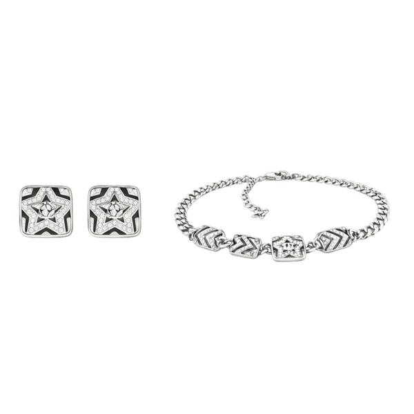 Chanel Cc Logo Star Pendant Necklace Earrings Set Jewelry