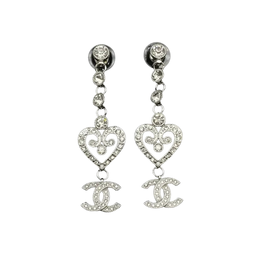 Chanel Heart Cc Logo Drop Earrings Silver Tone Jewelry premium replica - image 1