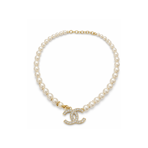 Chanel Cc Logo Choker Necklace Gold Tone Jewelry