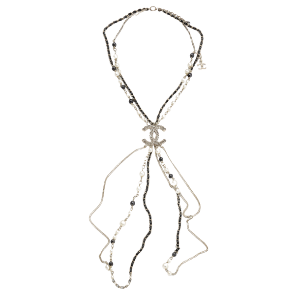 Chanel Long Bead Pearl Cc Logo Sautoir Necklace Gold Tone Jewelry