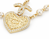 Chanel Quilted Heart Cc Logo Pearl Station Necklace Jewelry premium replica - image 3