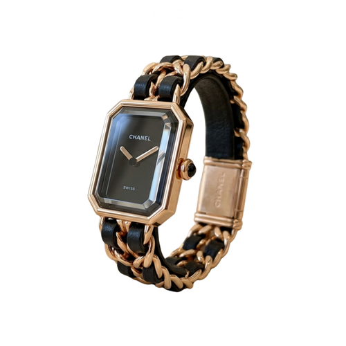 Chanel Première Édition Rose Gold Black Leather Chain Watch premium replica - image 2