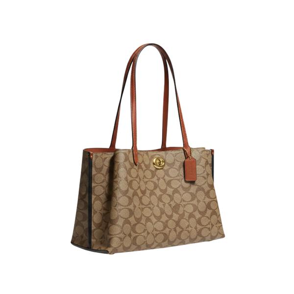Coach Bag Willow Tote Signature Canvas Tan Rust Bag