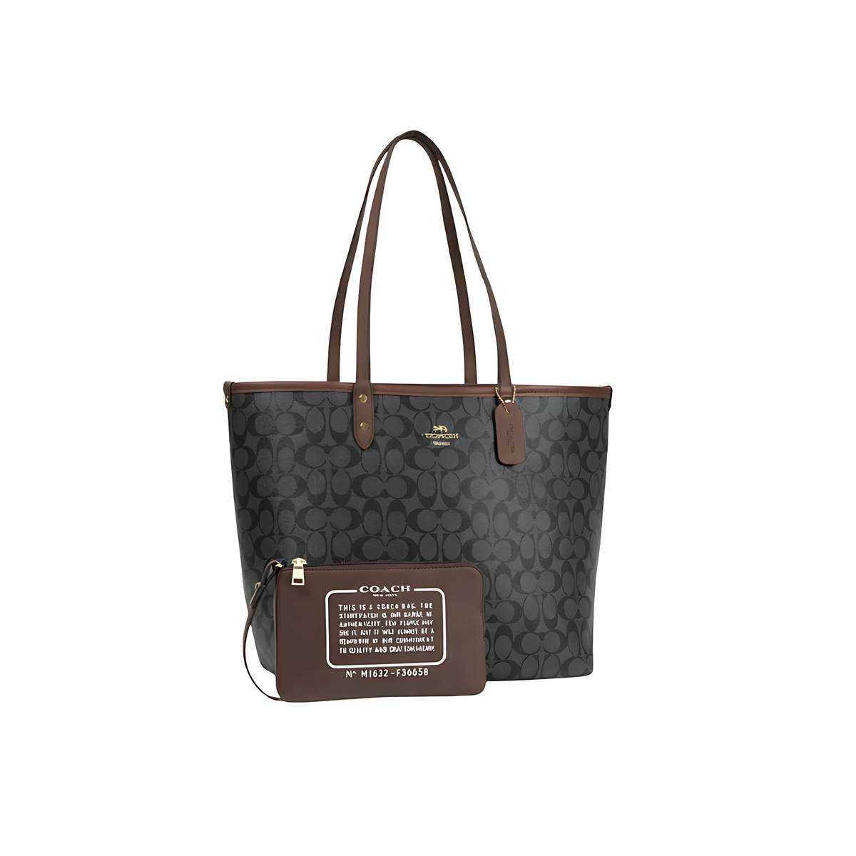 Coach Bag City Tote Signature Canvas Black Brown Bag premium replica - image 1