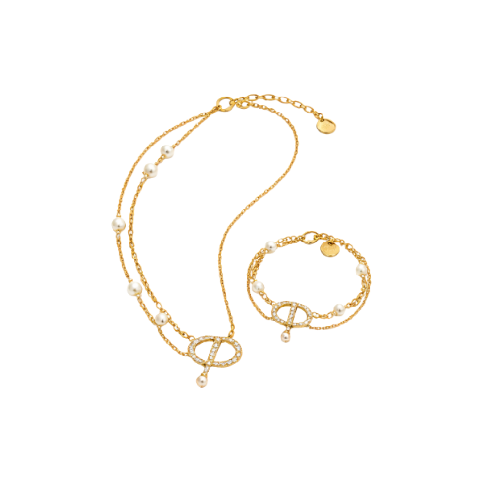 Dior Cd Pearl Layered Necklace Bracelet Set Gold Jewelry premium replica - image 1
