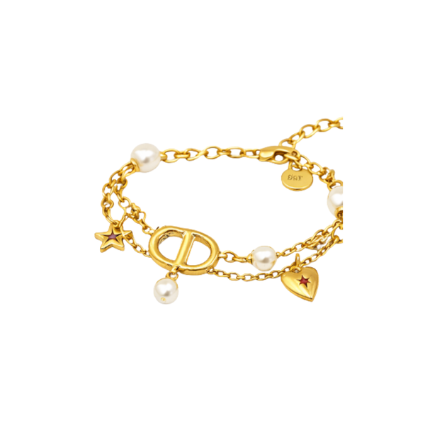 Dior Cd Star Pearl Layered Necklace Gold Jewelry