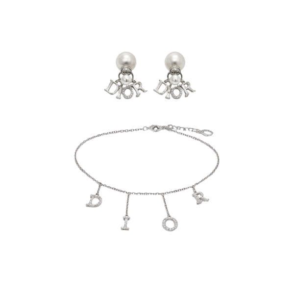 Dior Letter Charm Necklace Silver Jewelry