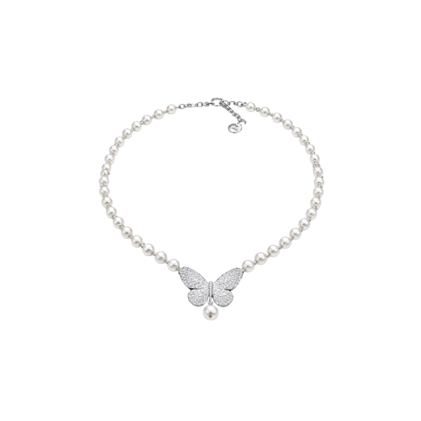 Dior Butterfly Pearl Set Silver Crystals Jewelry