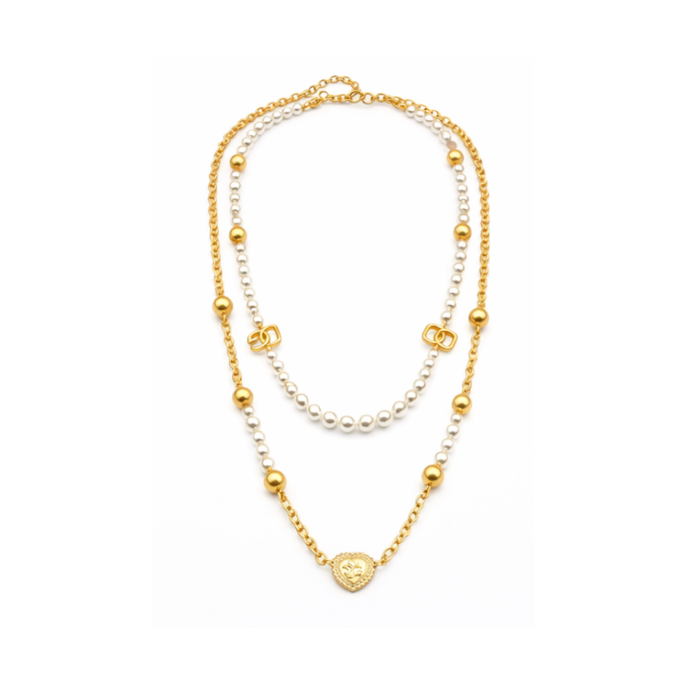 Dior Petit Cd Heart Pearl Double Necklace Jewelry premium replica - image 1