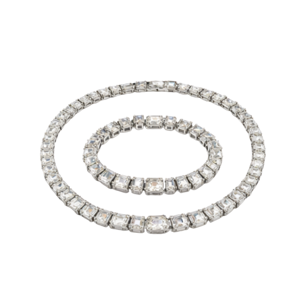 Dior Solitaire Crystal Necklace And Bracelet Set Silver Jewelry premium replica - image 1