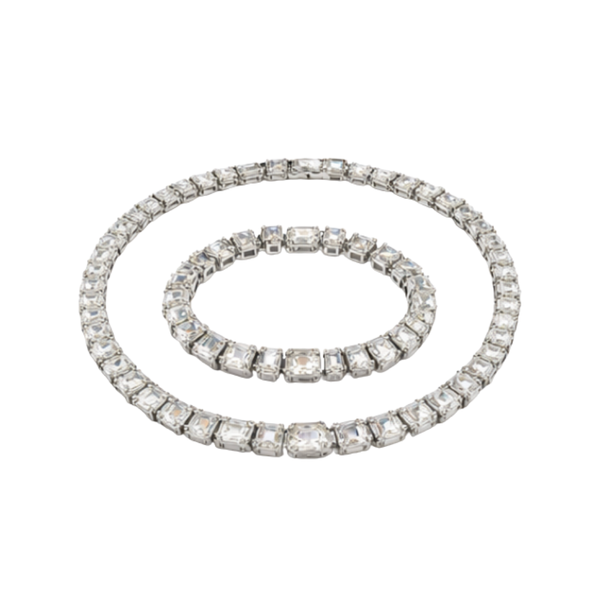 Dior Solitaire Crystal Necklace And Bracelet Set Silver Jewelry