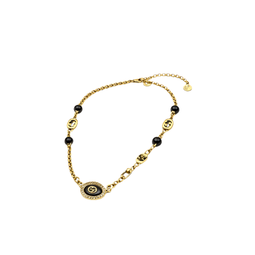 Gucci Gg Black Bead Chain Bracelet Gold Jewelry premium replica - image 1