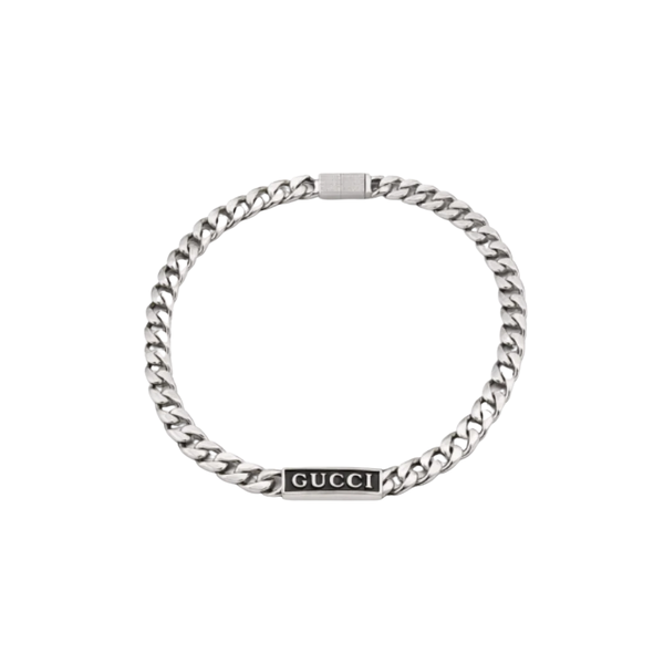 Gucci Logo Plate Chain Bracelet Silver Jewelry