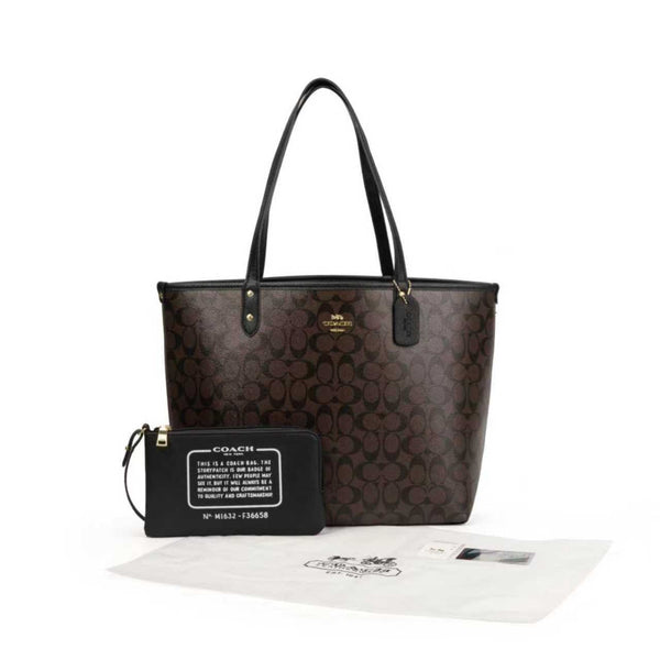 Coach Bag City Tote Signature Canvas Dark Brown Bag