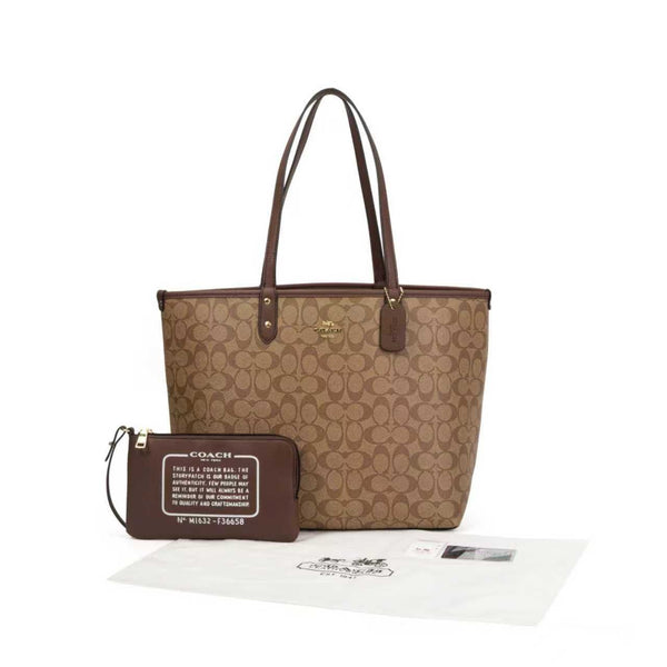 Coach Bag City Tote Signature Canvas Light Dark Brown Bag