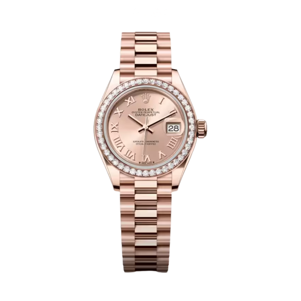 Rolex Datejust 28 Rose Dial Diamond Bezel Watch