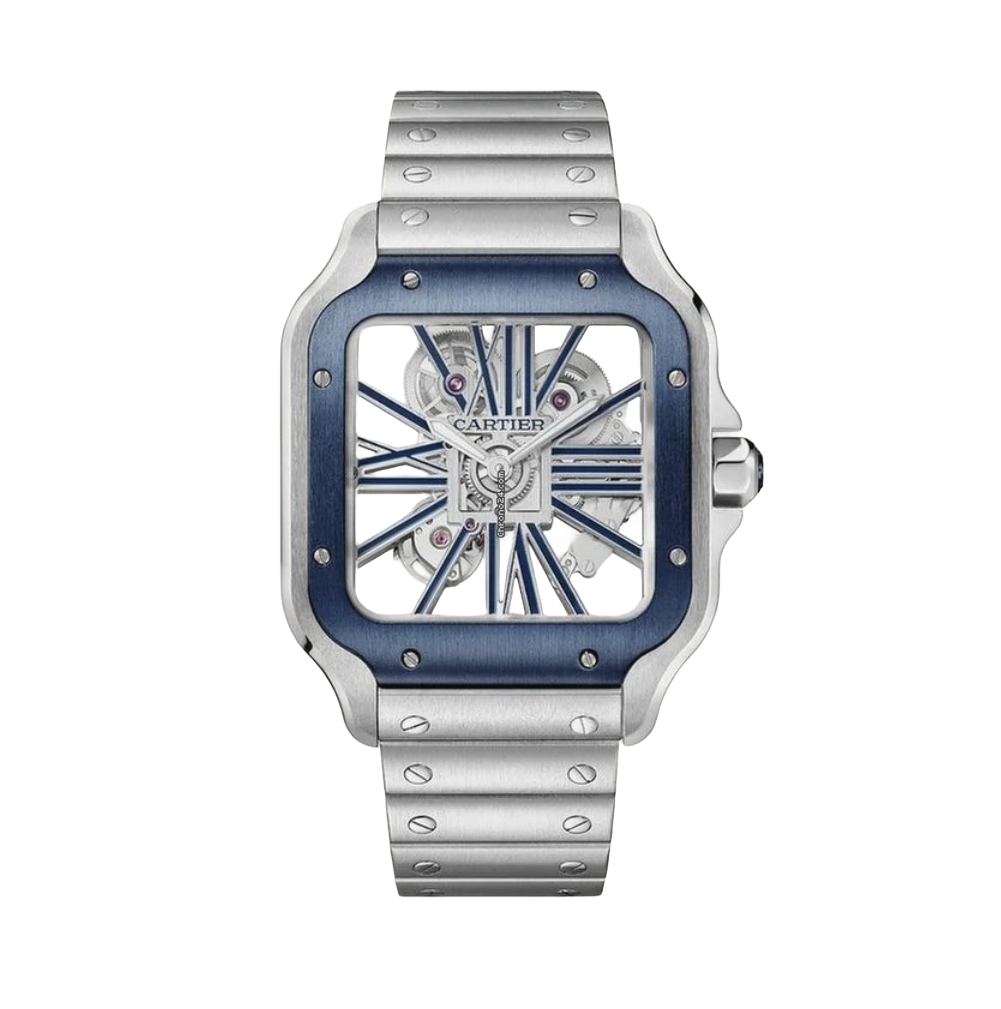 Cartier Santos De Skeleton Blue Watch premium replica - image 1
