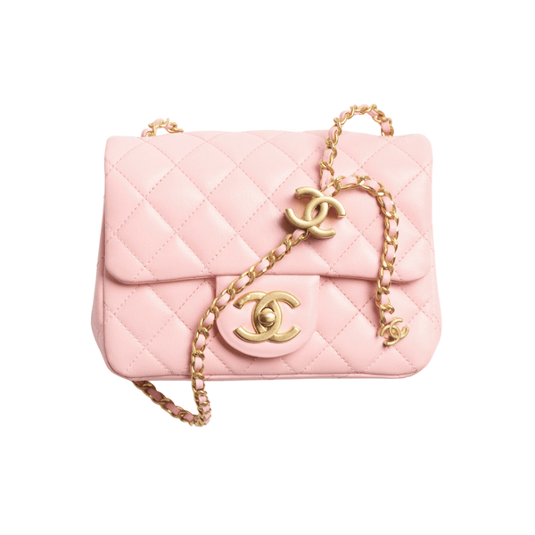 Chanel Mini Flap Pink Lambskin Leather With Gold-Tone Hardware. Bag – Gold Tone