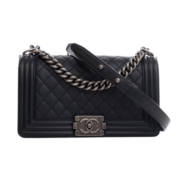 Chanel Boy In Black Quilted Caviar Leather Bag