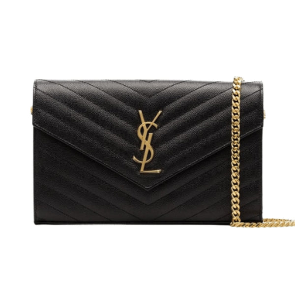 YSL Bag Cassandre Envelope Chain Crossbody Black Grain De Poudre Leather Bag