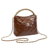 Chanel Quilted Braided Handle Chain Hobo Brown Leather Bag premium replica - image 3