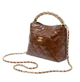 Chanel Quilted Braided Handle Chain Hobo Brown Leather Bag premium replica - image 2