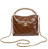 Chanel Quilted Braided Handle Chain Hobo Brown Leather Bag premium replica - image 1