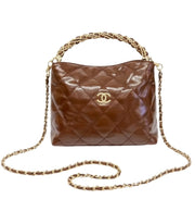 Chanel Quilted Braided Handle Chain Hobo Brown Leather Bag premium replica - image 1