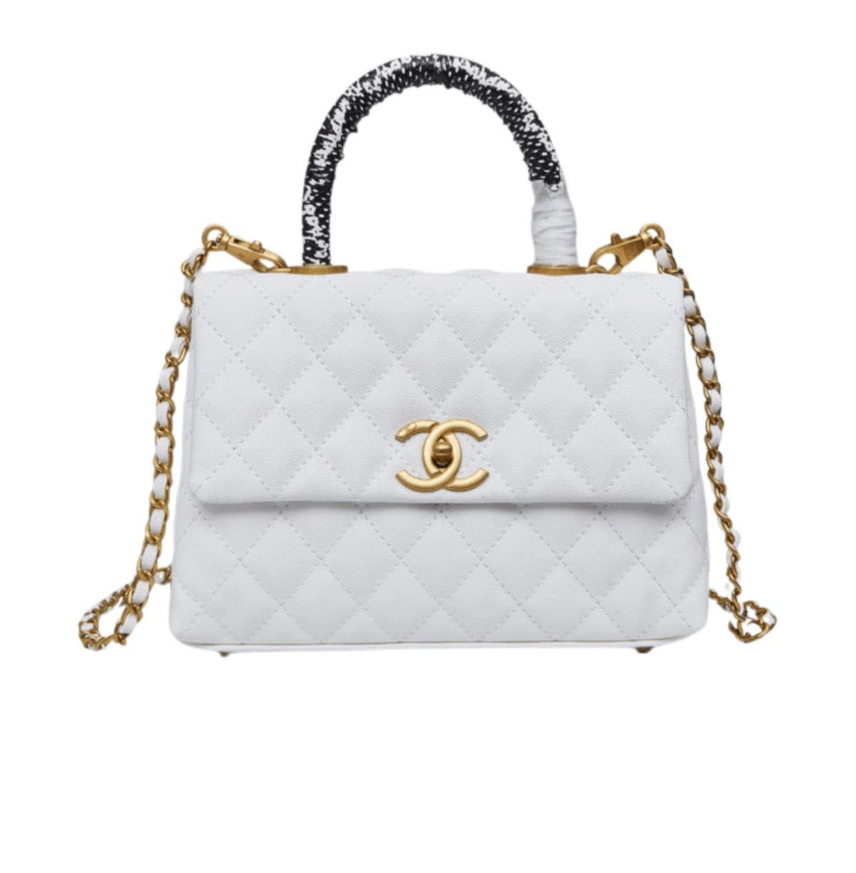 Chanel Small Flap Top Handle Quilted Leather Bag – White premium replica - image 1