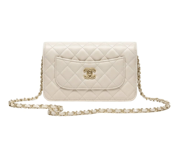 Chanel Classic Quilted White Lambskin Leather Bag