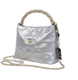 Chanel Metallic Lambskin Chain Rows Quilted Chain Hobo Silver Bag premium replica - image 2