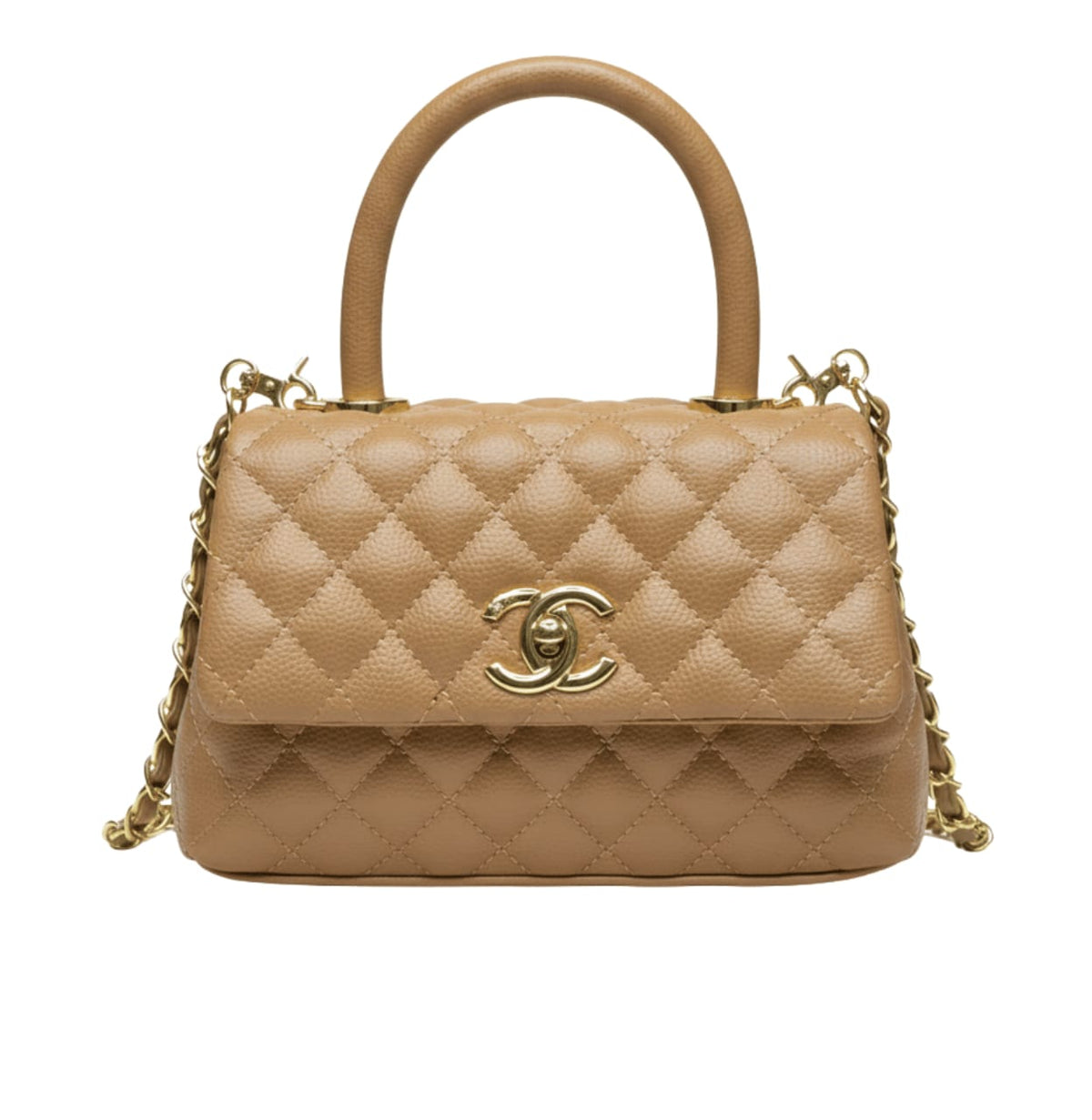 Chanel Mini Coco Handle Flap Caramel Beige Caviar Leather Bag premium replica - image 1