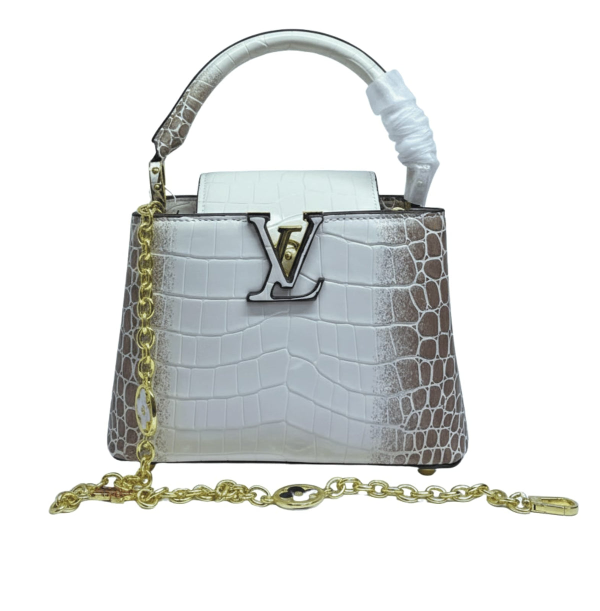 Louis Vuitton Capucines Mini White Brown Crocodilian Leather Cap premium replica - image 1