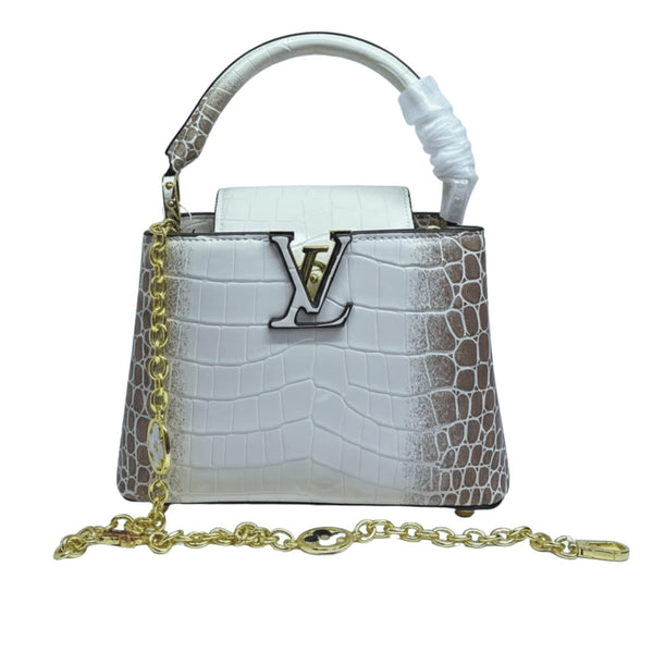 Louis Vuitton Capucines Mini White Brown Crocodilian Leather Cap