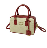 Miu Miu Straw Zip-Up Red Leather Trim Handles Bag premium replica - image 2